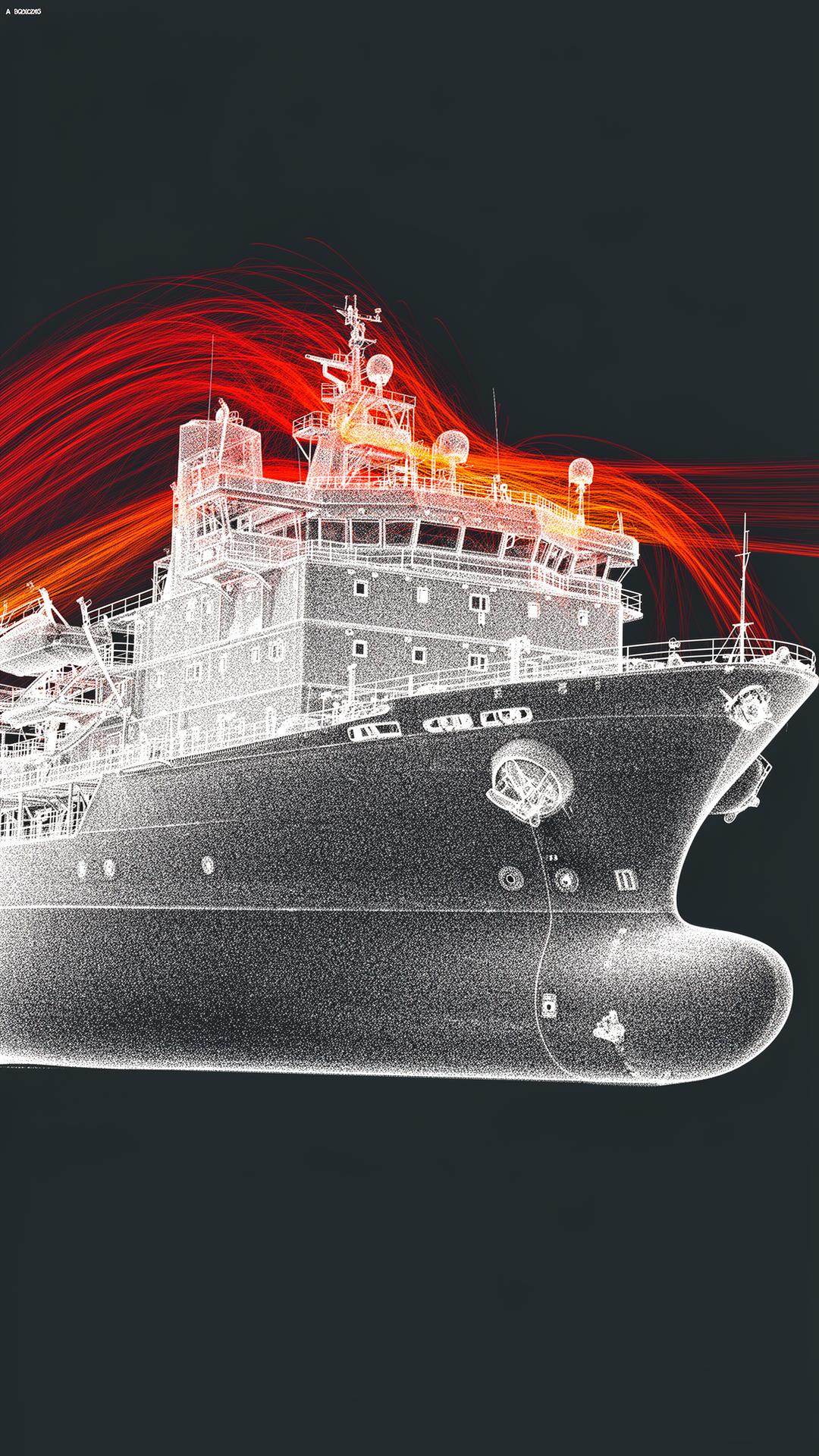 3D point cloud scan of a marine vessel with airflow streamlines
